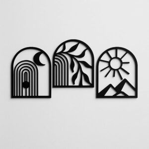 Set of 3 Black Minimalist Acrylic Wall Art Panels .