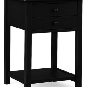 Black Wooden End Table with Drawers & Shelf – 45x45x65 cm .