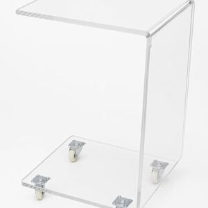 Clear Acrylic C-Shaped Side Table with Wheels .