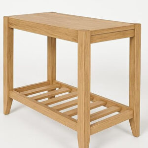 Natural Wood Side Table with Shelf .