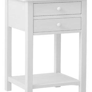 White Wooden End Table with 2 Drawers & Shelf – 45x45x65 cm.