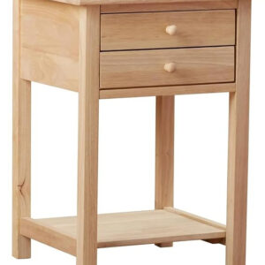 Natural Wood End Table with 2 Drawers & Shelf – 45x45x65 cm .