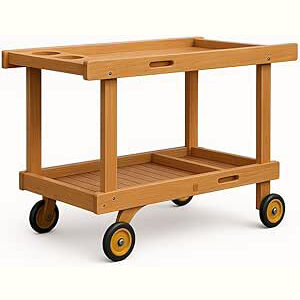 Natural Wood Outdoor Bar Cart with Wheels – 120x59x84 cm .