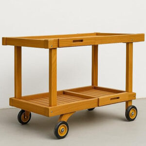 Gold Wooden Outdoor Bar Cart with Wheels – 120x59.3x83.7 cm.