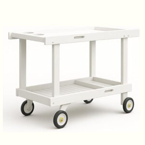 White Wooden Outdoor Bar Cart with Wheels – 120x59x84 cm.