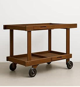 Brown Wooden Outdoor Bar Cart with Wheels – 120x59x84 cm.