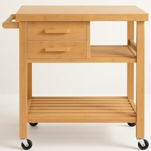 Natural Wood Kitchen Cart with Drawers & Shelves – Rolling Storage Island on Wheels .