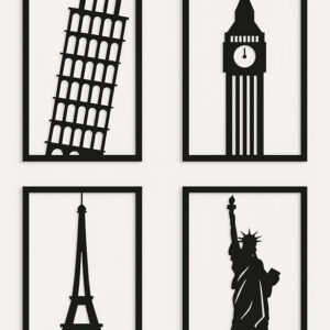 4-Piece Black Acrylic Monument Wall Art Set – 60x40 cm Each .