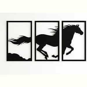 3-Piece Running Horse Black Acrylic Wall Art Set – 30x25 cm Each .