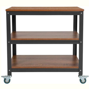 Industrial 3-Tier Rolling Storage Cart with Wood Shelves – Brown Metal Trolley, 75x45x74.3 cm .