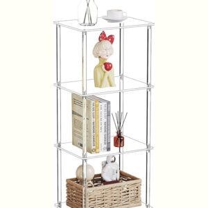 Clear Acrylic End Table with 2 Shelves – Modern Transparent Side Table for Bedroom & Living Room .
