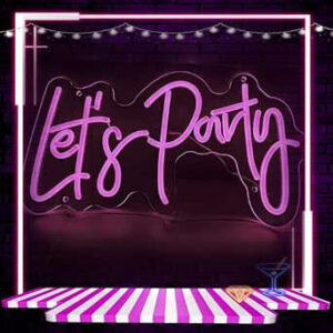 Horoof Home Let?s Party Neon ? 55x30 cm LED Wall Light in Pink, Acrylic Neon Decor for Party, Birthday, Wedding, Bachelorette, and Home Events.