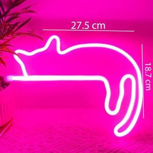 Horoof Home Pink Cat Neon ? 27.5x18.7cm Lazy Cat LED Light Wall Decor for Bedroom, Classroom, Office ? Acrylic Neon Light for Cat Lovers, Kids, Girls, and Gift Ideas .