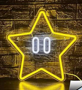 Horoof Home Star Neon ? 37.5 x 37.5 cm LED Light with Yellow, White Glow, USB Powered Acrylic Wall Decor for Game Room, Bedroom, Kids, Party.