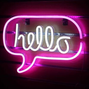 Horoof Home "Hello" Neon Sign ? 30x40 cm LED Wall Light with Speech Bubble Design ? White, Pink, Acrylic, USB Powered, Perfect for Bedroom, Living Room, Office, Party Decor .