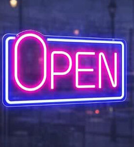 Horoof Home LED Neon Open for Business ? 40x20 cm Acrylic Light-Up Shop, Eye-Catching Pink, Blue Colors ? Hanging Open Light for Storefront, Caf, Bar, Bakery, Salon, Window Display .