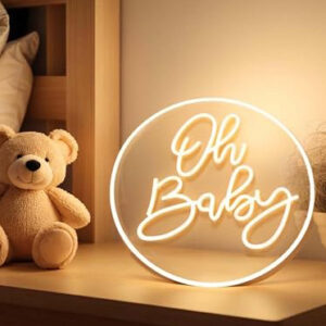 Horoof Home Oh Baby Neon ? 32.5x32.5 cm White LED Wall Light for Baby Shower, Nursery or Gender Reveal ? Acrylic Neon Light Dcor for Baby Room or Party.