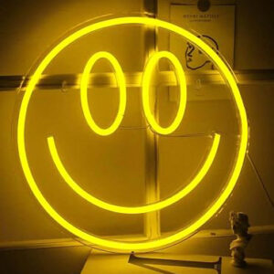 Horoof Home Smiley Face Neon Light ? 33x33cm LED Wall Decor, Yellow Acrylic Light-Up Sign with Hanging Holes ? Modern Aesthetic Room, Party Decor .