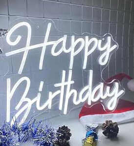 Horoof Home Happy Birthday Neon ? 39.2x29.5cm LED Party for Wall Decor ? White Acrylic Neon Light with Hanging Holes ? 1cm Thick ? Birthday Decoration for Home, Events and Backdrops.