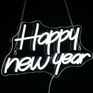 Horoof Home Happy New Year Neon ? 40x24cm LED Wall Light, White Acrylic Neon with 0.8cm Thickness ? USB Powered Holiday Decor for Parties, Events, and Home Celebration.