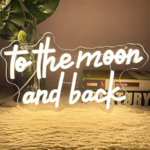 Horoof Home ?To the Moon and Back? Neon ? Warm White LED Wall Light, 40x23cm Acrylic Dcor, Romantic Quote for Bedroom, Nursery, Gifts and Events .