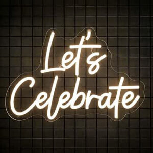 Horoof Home Let?s Celebrate Neon ? White LED Light Up Wall Decor 40x28.6cm ? Acrylic Party Decoration for Birthday, Wedding, Event, or Bar ? Elegant Celebration Light .