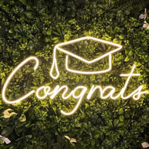 Horoof Home "Congrats Grad" Neon ? Warm White LED Graduation Light | 60 x 30 cm Acrylic Neon Decor with Cap Design | Class of 2025 Party Backdrop and Gift Idea.