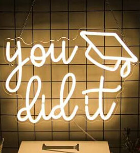 Horoof Home You Did It Neon ? 43x30.5cm Warm White LED Graduation Light with Cap Design ? Acrylic Neon Wall for Graduation Party, Gift, or Photo Backdrop .