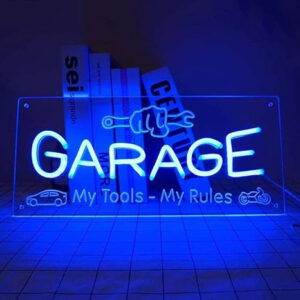 Horoof Home Garage Neon ? Blue LED Wall Light (39.3x9.8cm), Acrylic Backing, 0.6cm Thick ? ?My Tools, My Rules? Light-Up Sign for Workshop, Garage, Man Cave, or Auto Zone Decor.