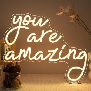 Horoof Home You Are Amazing Neon ? 40x23 cm White LED Acrylic Wall Light, Motivational Room Decor for Bedroom, Office, Studio, or Event.