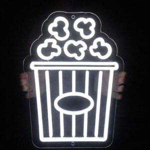 Horoof Home Popcorn Neon ? 38x30cm White LED Acrylic Wall Light, Food Neon for Home Theater, Kitchen, Bar, Caf, Snack Shop Dcor .