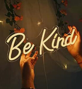 Horoof Home ?Be Kind? Neon ? Warm White LED Acrylic Wall Light, Inspirational Quote Dcor for Bedroom, Nursery and Living Room, 37 x 14.4 cm.