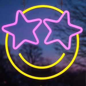 Horoof Home Star Eyes Smiley Face Neon ? 33x31cm LED Wall Light, Acrylic Neon Wall Decor for Bedroom, Living Room, Bar, Party (Pink and Yellow).