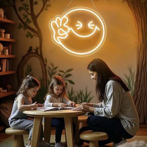 Horoof Home Smiley Face Hand Gesture Neon ? 35x30cm LED Wall Light, Warm White Acrylic Neon Wall Decor for Bedroom, Bar, Party, Living Room.